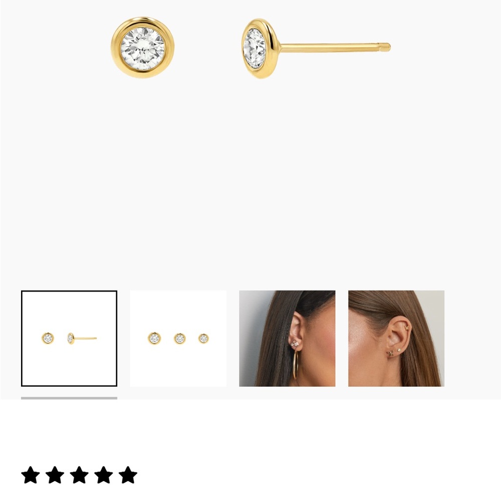 Gold Stud Earrings with Clear Gemstone